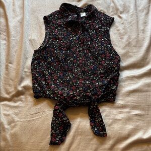 Whimsy goth skull paisley print loose tie crop